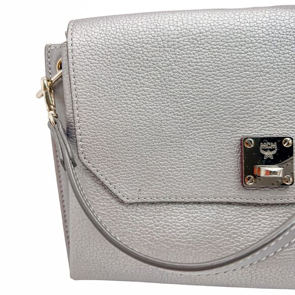 MCM Milla Silver Metallic Leather Crossbody Shoulder Bag Clutch - Picture 3 of 16